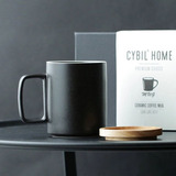 黑砂釉原创设计黑色陶瓷带盖马克杯